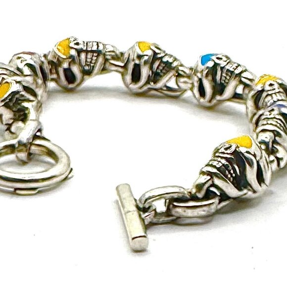 Stoplight Starlingear Vintage Japanese One Eyed 8 Skull Silver Bracelet - Picture 2 of 6